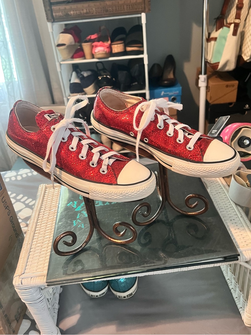 Converse Unisex Red Glitter Low-Top Sneakers worn a few times still like new!